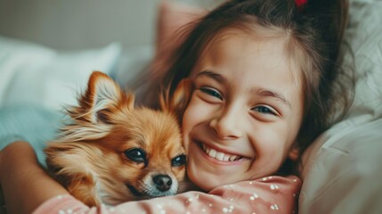 Little one with a pet friendship and care clean background copyspace for stories of companionship and love