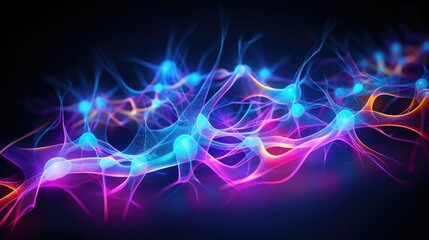  Ethereal synaptic structures radiate with neon blue and pink lights, resembling a neural ballet.