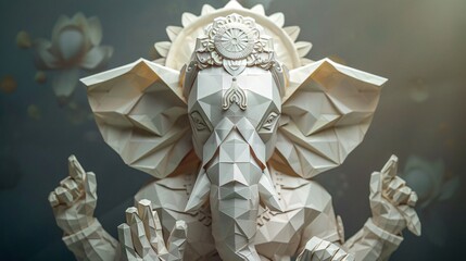 Origami inspired Ganesha a paper art concept transformed into a digital illustration highlighting the deitys form through intricate folds