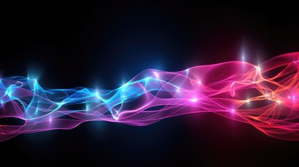 Obraz premium Luminous Neurostream. A stream of neuron-like lines flows with radiant blue and pink hues on a black backdrop.