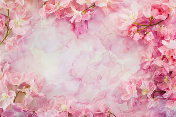 Soft pink flowers create a decorative frame
