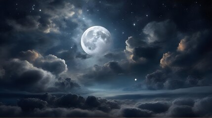 Fototapeta na wymiar full moon over the clouds