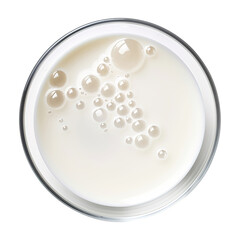 Glass of milk with bubbles top view isolated on transparent background Remove png, Clipping Path, pen tool