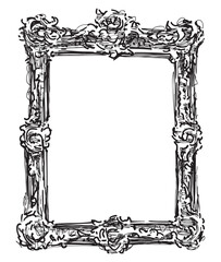 Sketch of antique decorative wooden carved frame, vector hand drawing isolated on white - 745224539