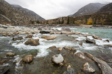 View of river Katun in Altay mountains in the autumn