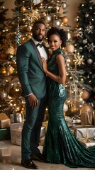 Happy african american Couple Celebrates Christmas with Style and Joy