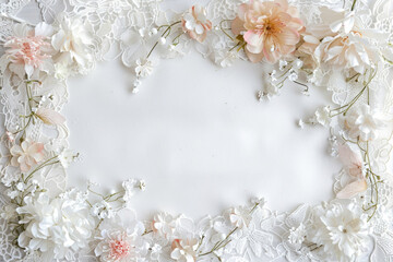 Obraz na płótnie Canvas White paper adorned with a delicate flower frame in soft pastel hues