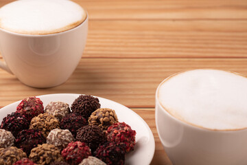 candy, food, cafe, ingredient, chocolate, dark, variation, sweet, cup, brown, beverage, horizontal, table, coffee cup, gourmet, dessert