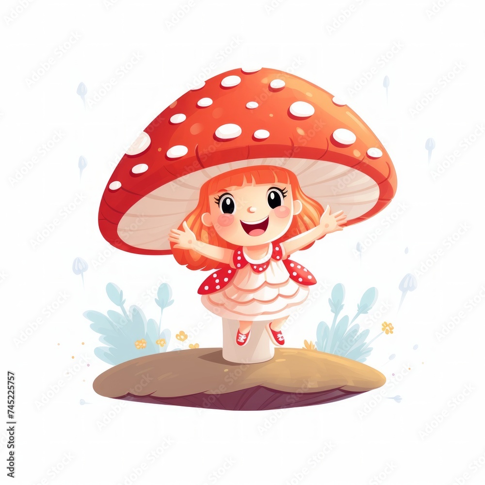 Aufkleber Generative AI A playful sprite balancing on a mushroom and laughing joyfully in the air.