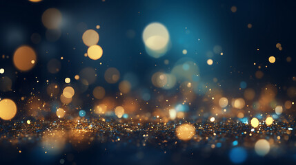 Obraz na płótnie Canvas abstract background with Dark blue and gold particle. Christmas Golden light shine particles bokeh on navy blue background. Gold foil texture. Holiday concept