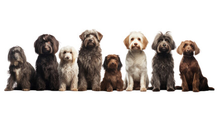 Group of dogs sitting isolated on transparent and white background.PNG image - obrazy, fototapety, plakaty