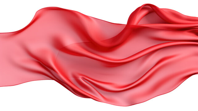 Flying red silk fabric. Waving satin cloth isolated on transparent and white background.PNG image