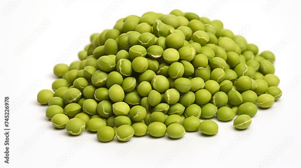Poster A small heap of mung beans captured in a close-up realistic photo against a white background Generative AI