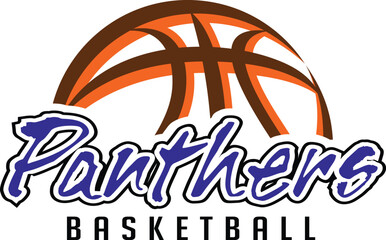 Panthers Basketball Team Graphic is a sports design template that includes graphic Panthers text and a stylized basketball. This is a great modern design for advertising and promotion such as t-shirts