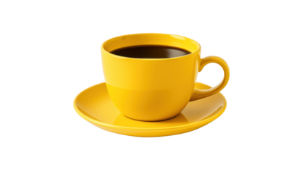 yellow coffee cup isolated on transparent background,PNG image.