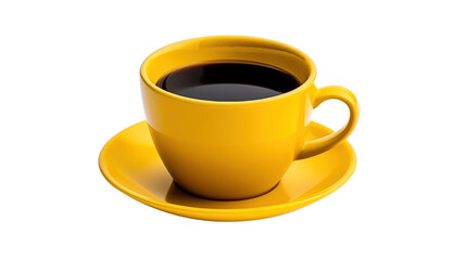 Obraz premium Yellow coffee cup and black coffee isolated on transparent and white background.PNG image