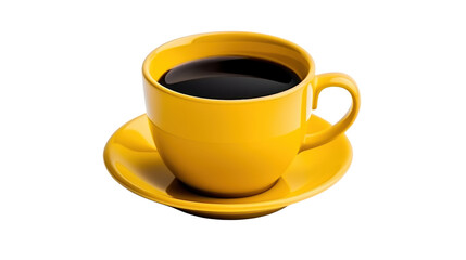 Obraz premium Yellow coffee cup and black coffee isolated on transparent and white background.PNG image