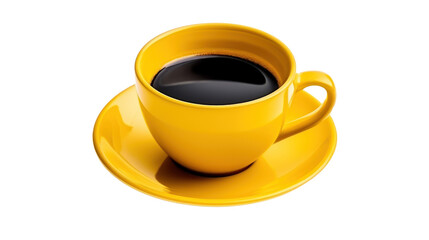 Yellow coffee cup and black coffee isolated on transparent and white background.PNG image