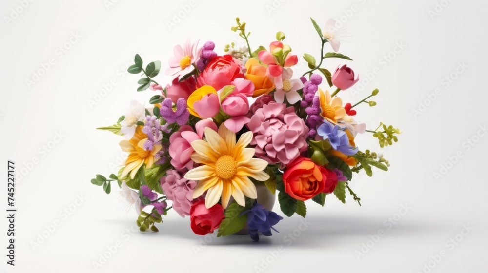 Poster generative ai a stunning bouquet featuring a blend of brightly colored flowers, set against a simple