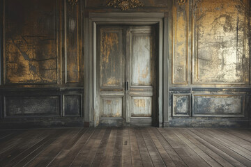 Fototapeta na wymiar An Empty Room With Wooden Floor and Door