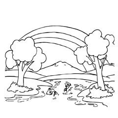 Landscape Panorama, Cartoon, drawing book and coloring image