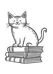 Clever Cat sitting on Books