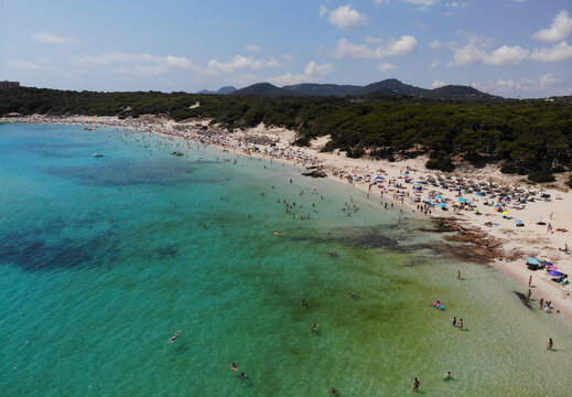 Aerial view of Cala Agulla beach in Mallorca Island, Spain
