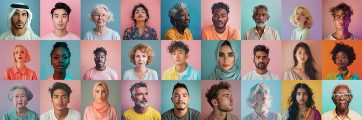 diverse people collage on pastel backgrounds
