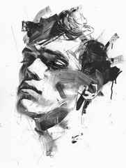 Sketch an abstract surreal portrait blending contemporary themes with the depths of the subconscious