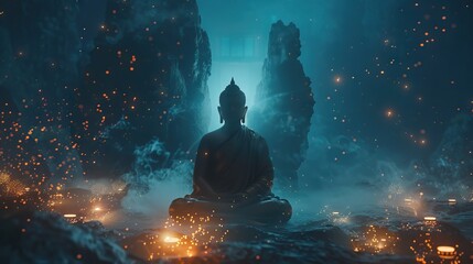 technology digital fantasy fusion sri fiLord Buddhas teachings illuminate empowerment guiding sustainability with wisdom and compassion - obrazy, fototapety, plakaty