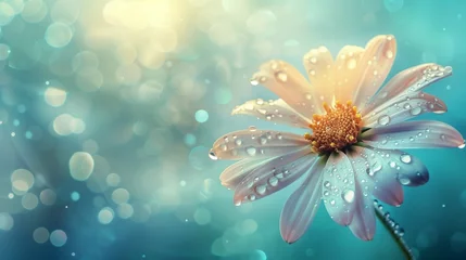 Zelfklevend Fotobehang Step into a world of tranquil beauty as raindrops delicately adorn a daisy flower, capturing the essence of nature's artistry.    © Fatima