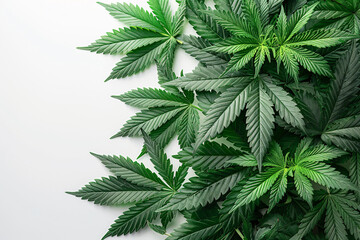 Cannabis leaves forming a lush background with copy space