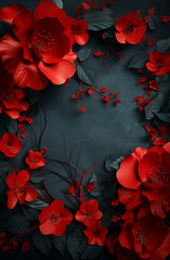 Luxury premium background design with realistic red colors. Dark vertical template for banner, premium invitation, luxury voucher, prestigious gift certificate. With space for text. Concept.