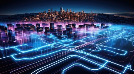 Luminous waves and particles create a stunning visual representation of neural activity or data flow.