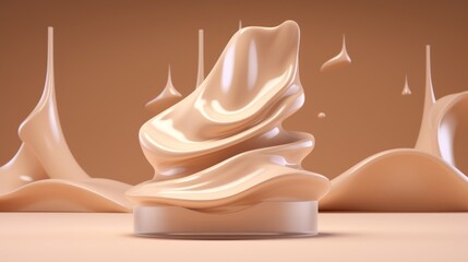 Beige abstract background with cream texture, figures on a pedestal. The concept of Cosmetic products.