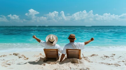 Photo of 2 people with financial stability and independence on a beach 