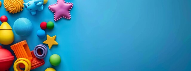 Learning Through Play: An Engaging Kids’ Educational Banner Featuring Toys, Ideal Advertising Banner with Copyspace for Educational Blogs, Parenting Guides, and Preschool Websites