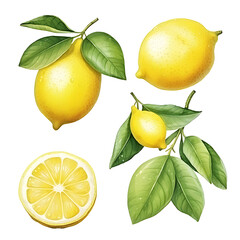watercolor painting realistic Lemon isolated on white background. Clipping path included.