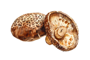 watercolor painting realistic mushroom isolated on white background. Clipping path included.