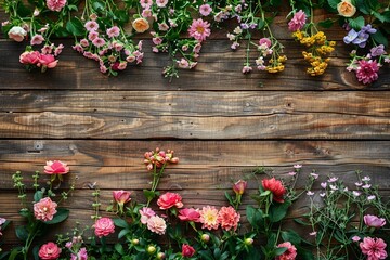 Fototapeta na wymiar Garden flowers over wood