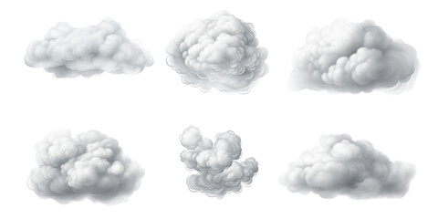 Collection of cloud isolated on a white background as transparent PNG