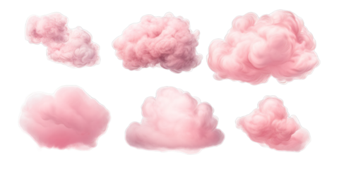 Collection of pink cloud isolated on a white background as transparent PNG