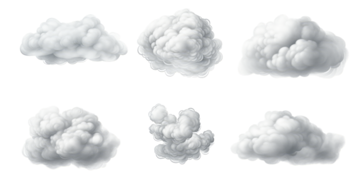 Collection of cloud isolated on a white background as transparent PNG