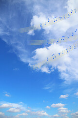美しい青い空と白い雲と楽譜の合成