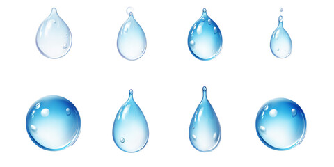 Collection of water droplet isolated on a white background as transparent PNG