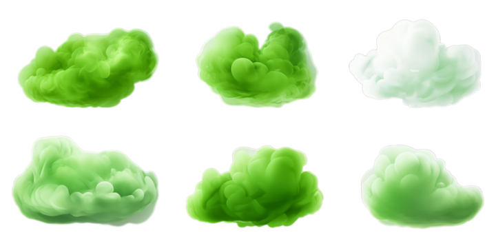 Collection of green cloud isolated on a white background as transparent PNG - Powered by Adobe