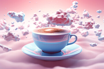 Fototapeta premium Futuristic composition with a white ceramic coffee cup, plate.