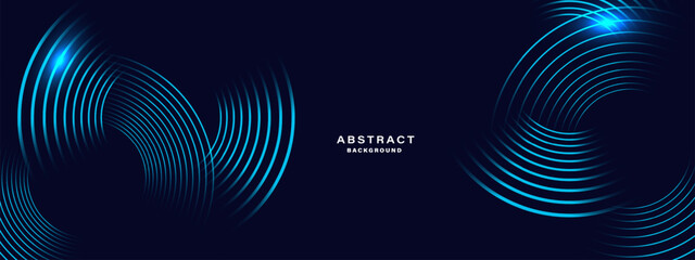 Blue abstract background with spiral circle lines, technology futuristic template. Vector illustration. - obrazy, fototapety, plakaty