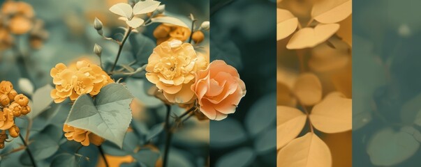 Vintage Styled Golden Roses Panoramic View
