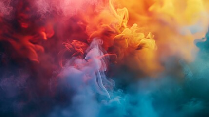 Abstract background of red, blue and yellow smoke isolated on black background